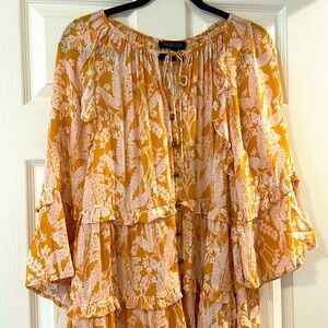 Rachel Zoe Mustard Yellow Floral Boho Blouse